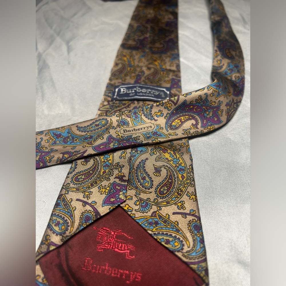 Men’s Burberry London Vintage Brown Purple Blue Silk Necktie Designer Tie - Picture 2 of 4